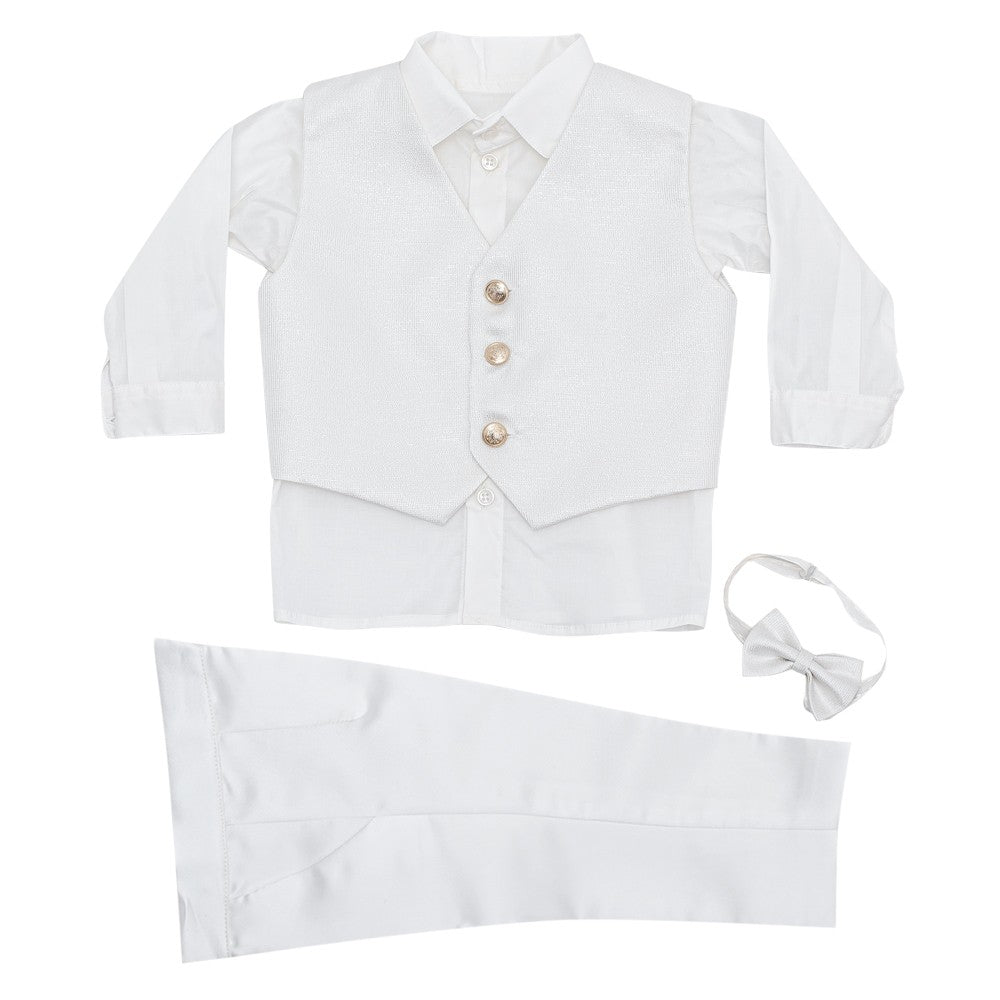 Completo 5 Pezzi Elegante In Raso Panna Neonato Le Petits Enfants MARIANO - LE PETITS ENFANTS - LuxuryKids
