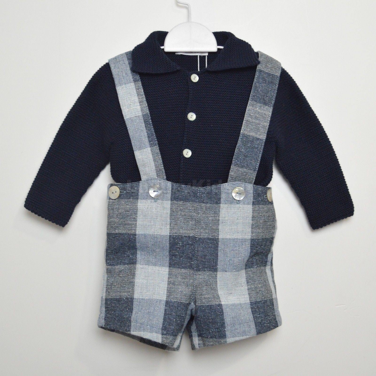 Completo Bermuda con bretelle e Cardigan Blu Per Bambino Paloma de la O EI8BM1 - PALOMA DE LA O - LuxuryKids