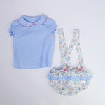 Completo Camicia e Culotte in Cotone Plumetis Con Bretelle Celeste Neonata DEL SUR 1831 - DEL SUR - LuxuryKids