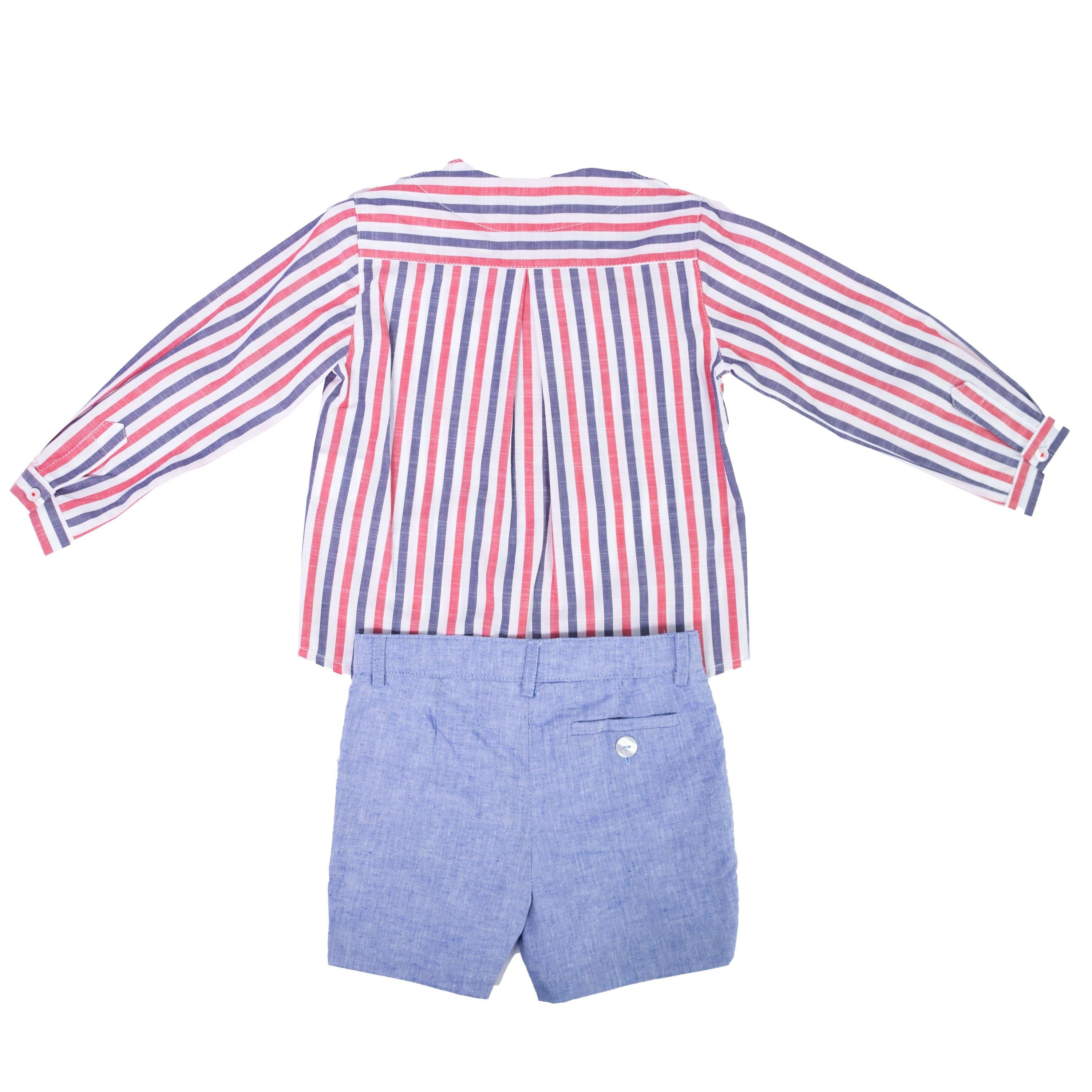 Completo Camicia e Pantaloncino Cotone a Righe Neonato DEL SUR 1245 - DEL SUR - LuxuryKids