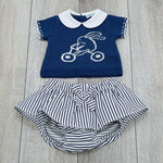 Completo con culotte a righe Nascita Neonata  Blu A&J 208 - A&J - LuxuryKids