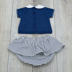 Completo con culotte a righe Nascita Neonata  Blu A&J 208 - A&J - LuxuryKids