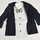 Completo con Giacca Elegante In Seta Blu e Grigio  Neonato Creazioni Luana 16403 - CREAZIONI LUANA - LuxuryKids