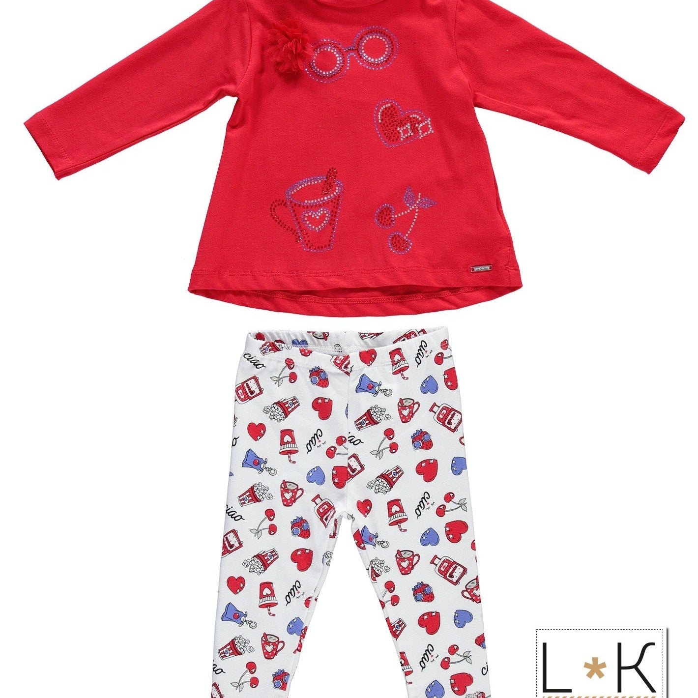 Completo con leggings Rosso Neonata Sarabanda U247 - SARABANDA - LuxuryKids