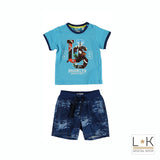 Completo con T-Shirt e Pinocchietto Celeste-Blu Neonato Sarabanda Q878 - SARABANDA - LuxuryKids
