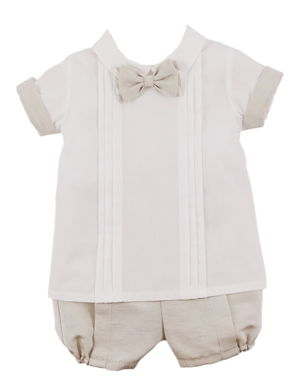 Completo Elegante Due Pezzi Con Papillon Bianco- Beige Neonato NINNAOH E21243 - NINNAOH - LuxuryKids