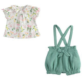 Completo in Cotone Camicia e Pantaloncino Fantasia Floreale Verde Neonata MINIBANDA 2779 - MINIBANDA - LuxuryKids