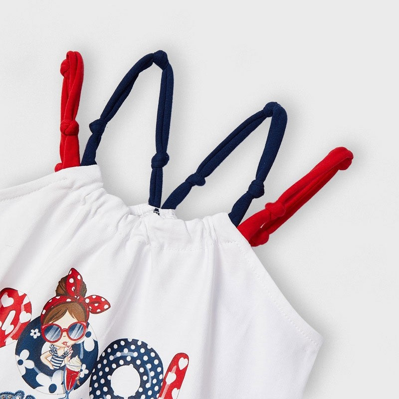 Completo In Cotone Con Shorts E Top Rosso E Bianco Bambina MAYORAL 3220 - MAYORAL - LuxuryKids