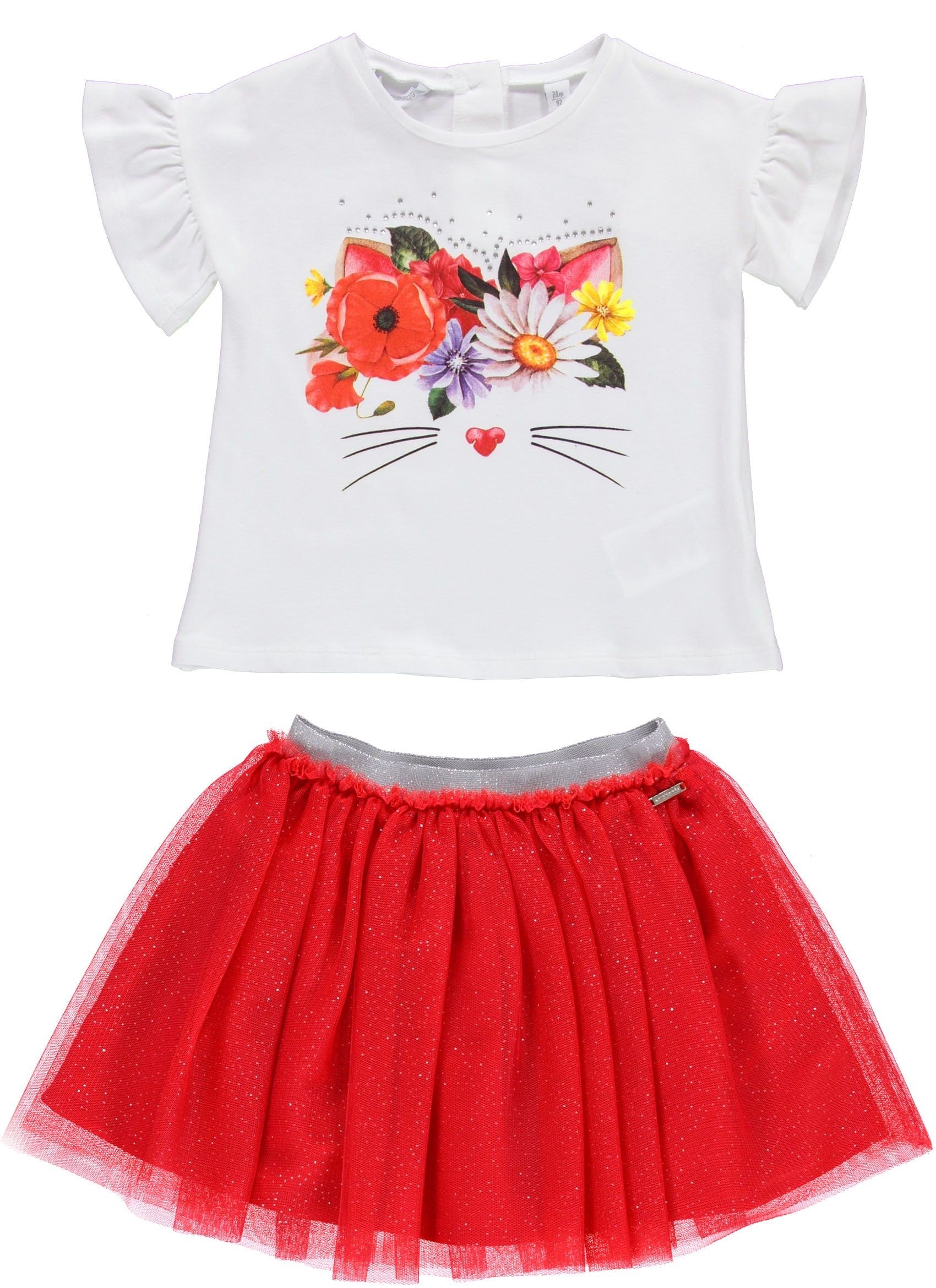 Completo Neonata In Cotone Con Gonna Rossa In Tulle e Shirt Bianca SARABANDA W256 - SARABANDA - LuxuryKids