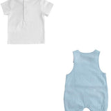 Completo Salopette Con Maglia In Cotone Celeste Neonato MINIBANDA 2667 - MINIBANDA - LuxuryKids