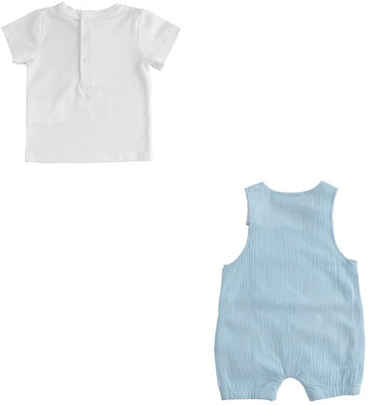 Completo Salopette Con Maglia In Cotone Celeste Neonato MINIBANDA 2667 - MINIBANDA - LuxuryKids