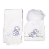 Completo Sciarpa E Cappello In Misto Lana Con Pon Pon Originale Panna Neonata Made In Italy BUFI 9866SC-00 - BUFI - LuxuryKids