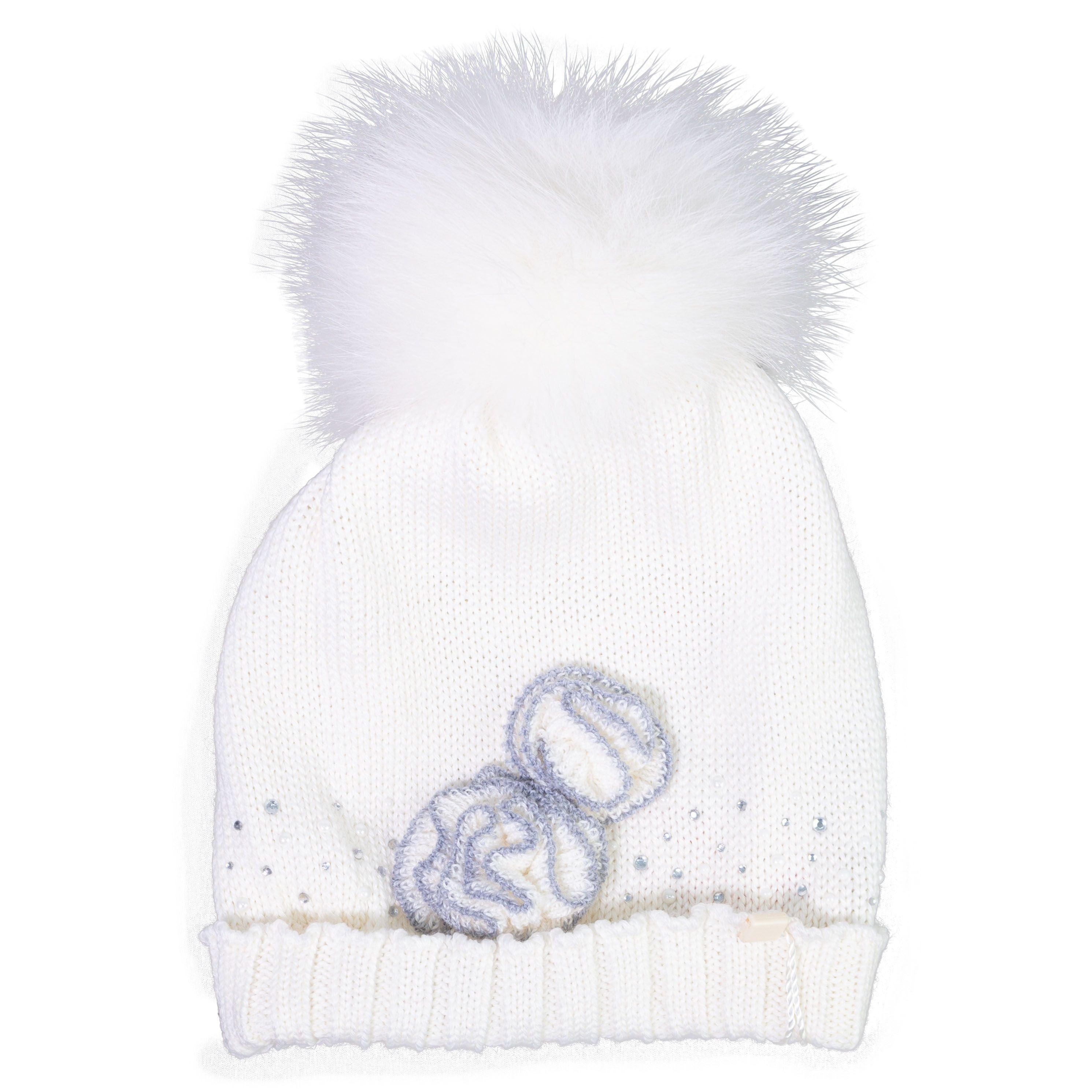 Completo Sciarpa E Cappello In Misto Lana Con Pon Pon Originale Panna Neonata Made In Italy BUFI 9866SC-00 - BUFI - LuxuryKids