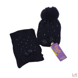 Completo sciarpa e cappello in misto lana con pon pom originale blu neonata BUFI 9864SC - BUFI - LuxuryKids