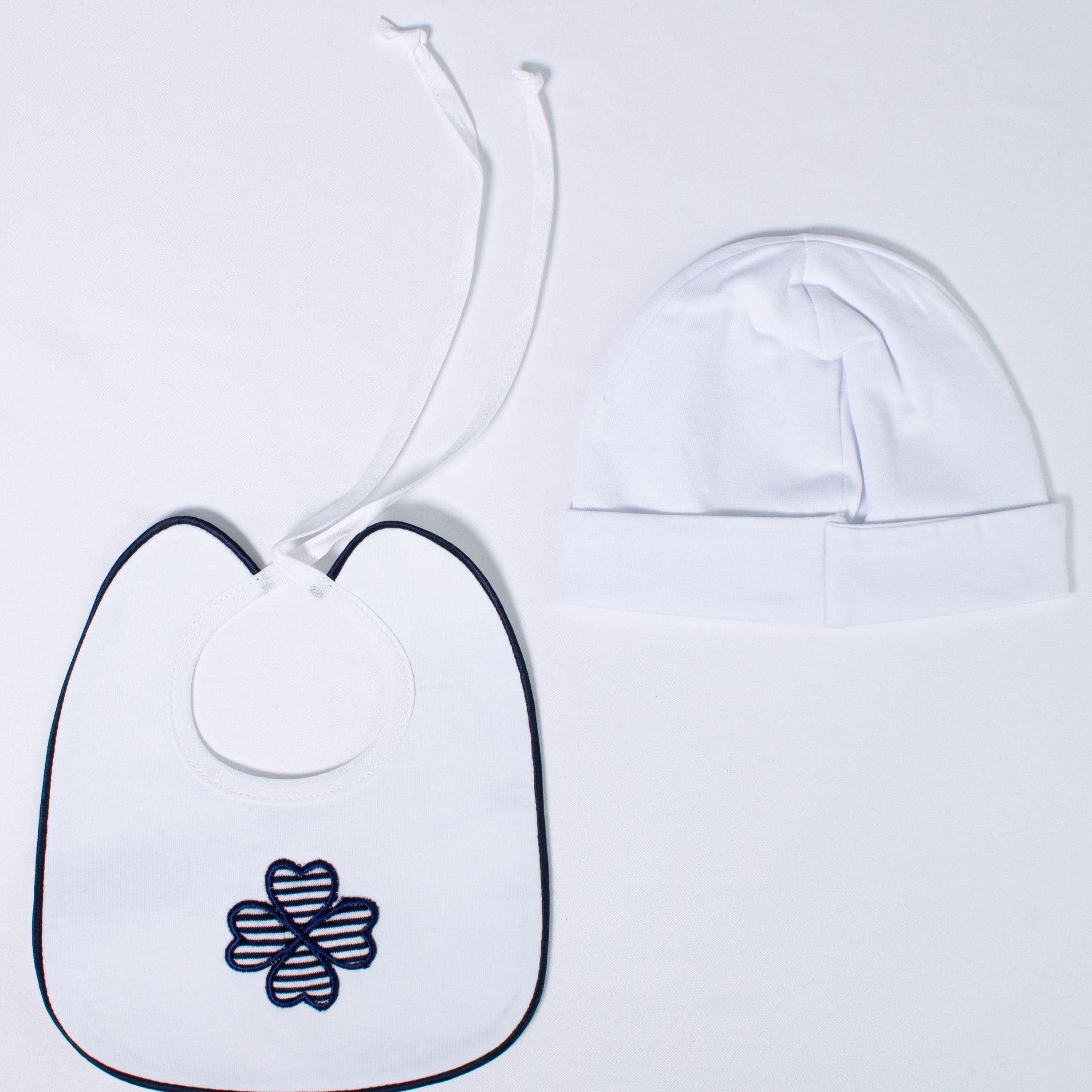 Coordinato Di Cappellino E Bavetta Bianco E Blu Neonata TENERI BEBE' R358 - TENERI BEBE' - LuxuryKids