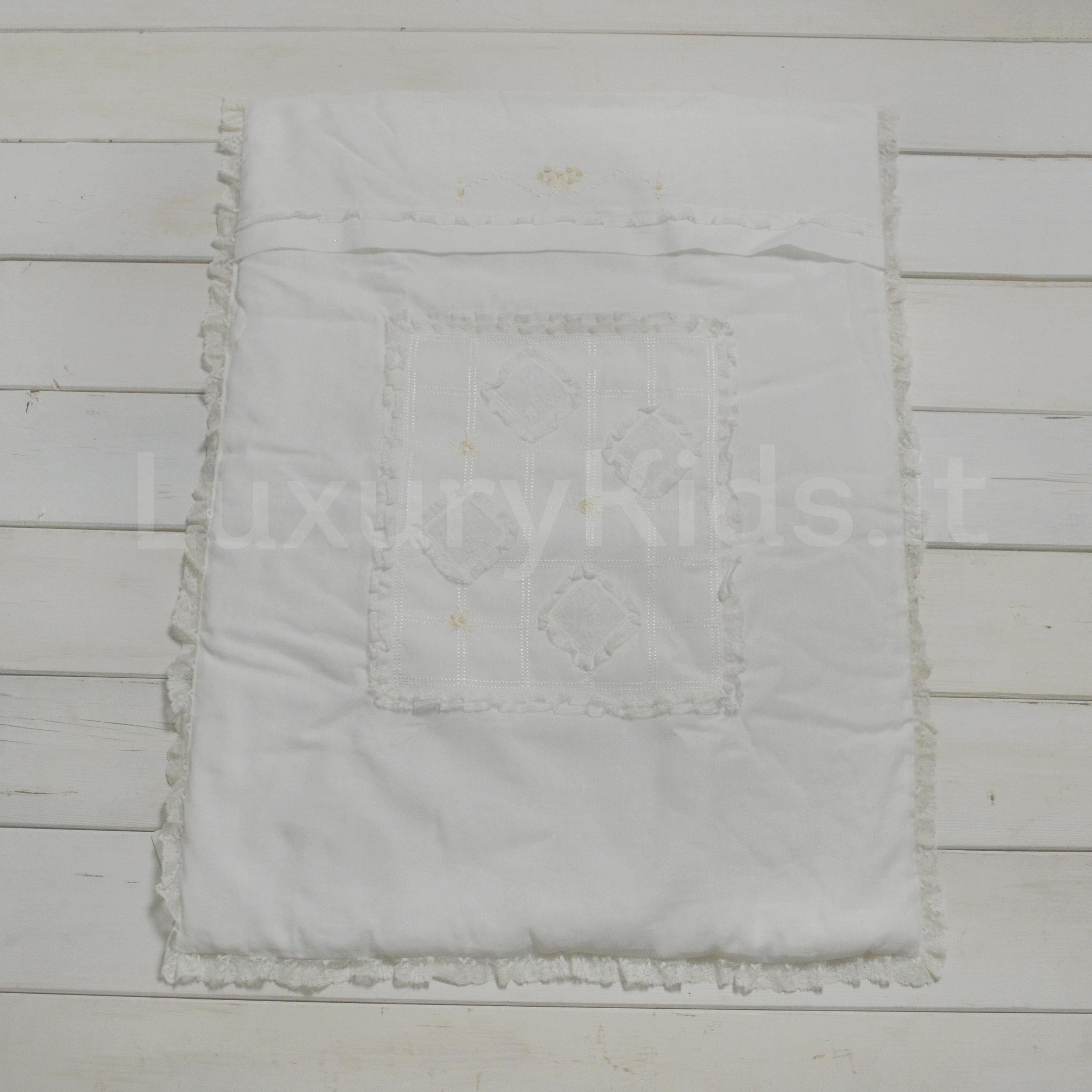 Coperta Corredino con Ricamo e Pizzo Unisex Bianco Creazioni Luana 150 - CREAZIONI LUANA - LuxuryKids