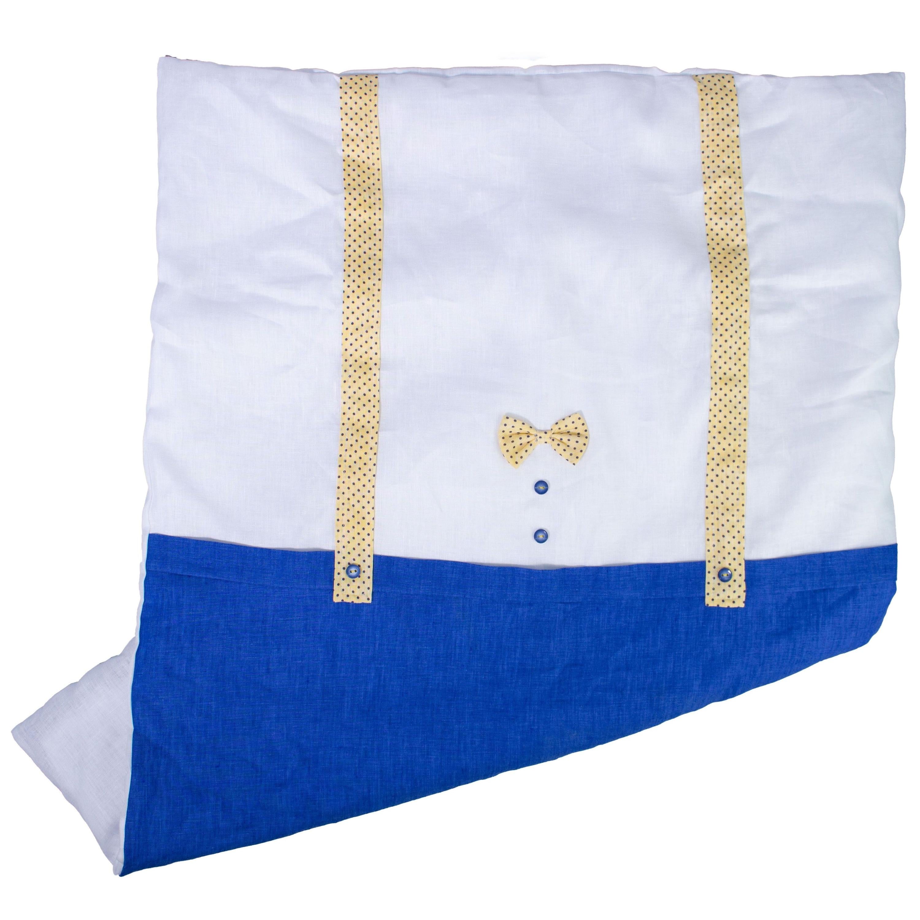 Coperta Imbottita Sfoderabile Elegante Lino Bianca-Blu Cobalto Neonato NINNAOH E21COP212 - NINNAOH - LuxuryKids