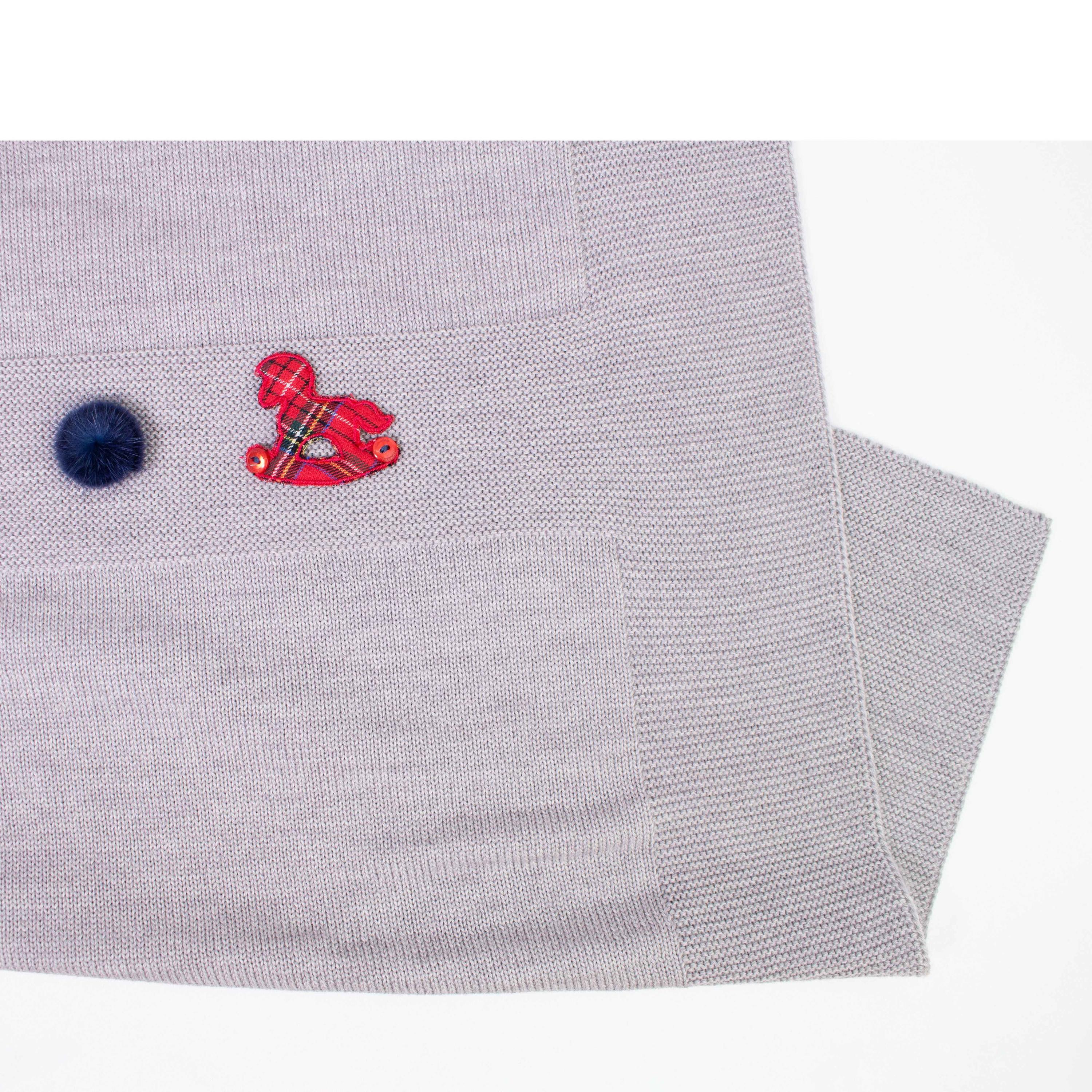 Copertina In Lana 100% Grigia Con Cavallucci A Dondolo Neonato NINNAOH I20COP223 - NINNAOH - LuxuryKids