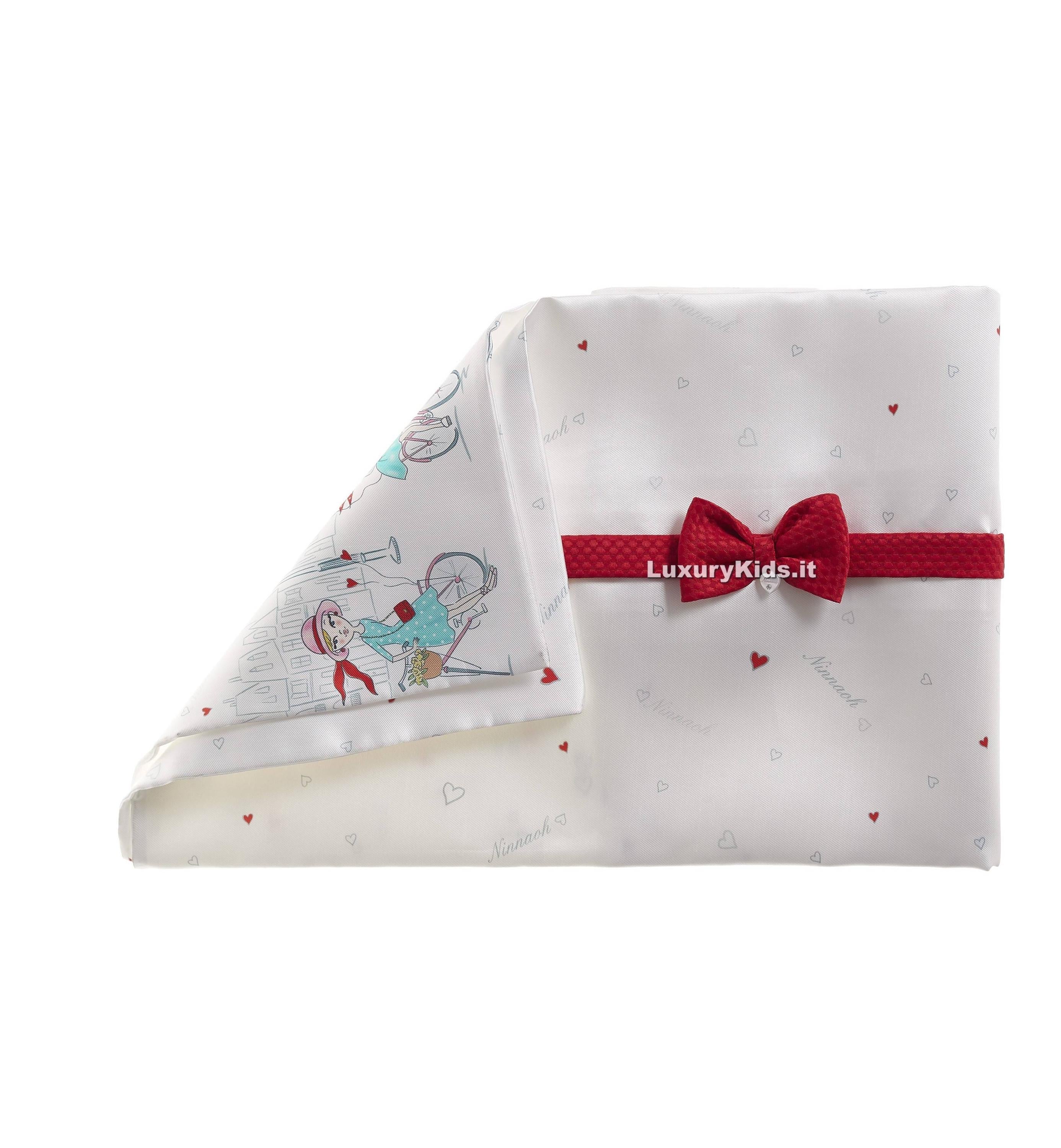 Copertina In Raso Bianco e Rosso Con Stampa Neonata Ninnaoh E19COP19I - NINNAOH - LuxuryKids