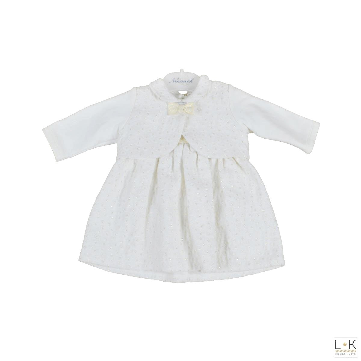 Coprispalle Elegante Damascato Bianco-Oro Neonata Ninnaoh I1557 - NINNAOH - LuxuryKids