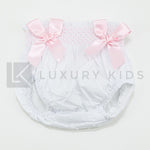 Culotte In Plumetil Con Punto Smoke E Fiocchi Rosa Neonata SARDON LA424 - SARDON - LuxuryKids