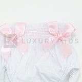 Culotte In Plumetil Con Punto Smoke E Fiocchi Rosa Neonata SARDON LA424 - SARDON - LuxuryKids