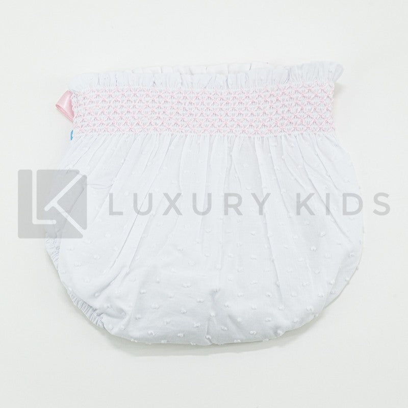 Culotte In Plumetil Con Punto Smoke E Fiocchi Rosa Neonata SARDON LA424 - SARDON - LuxuryKids