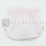 Culotte In Plumetil Con Punto Smoke E Fiocchi Rosa Neonata SARDON LA449 - SARDON - LuxuryKids