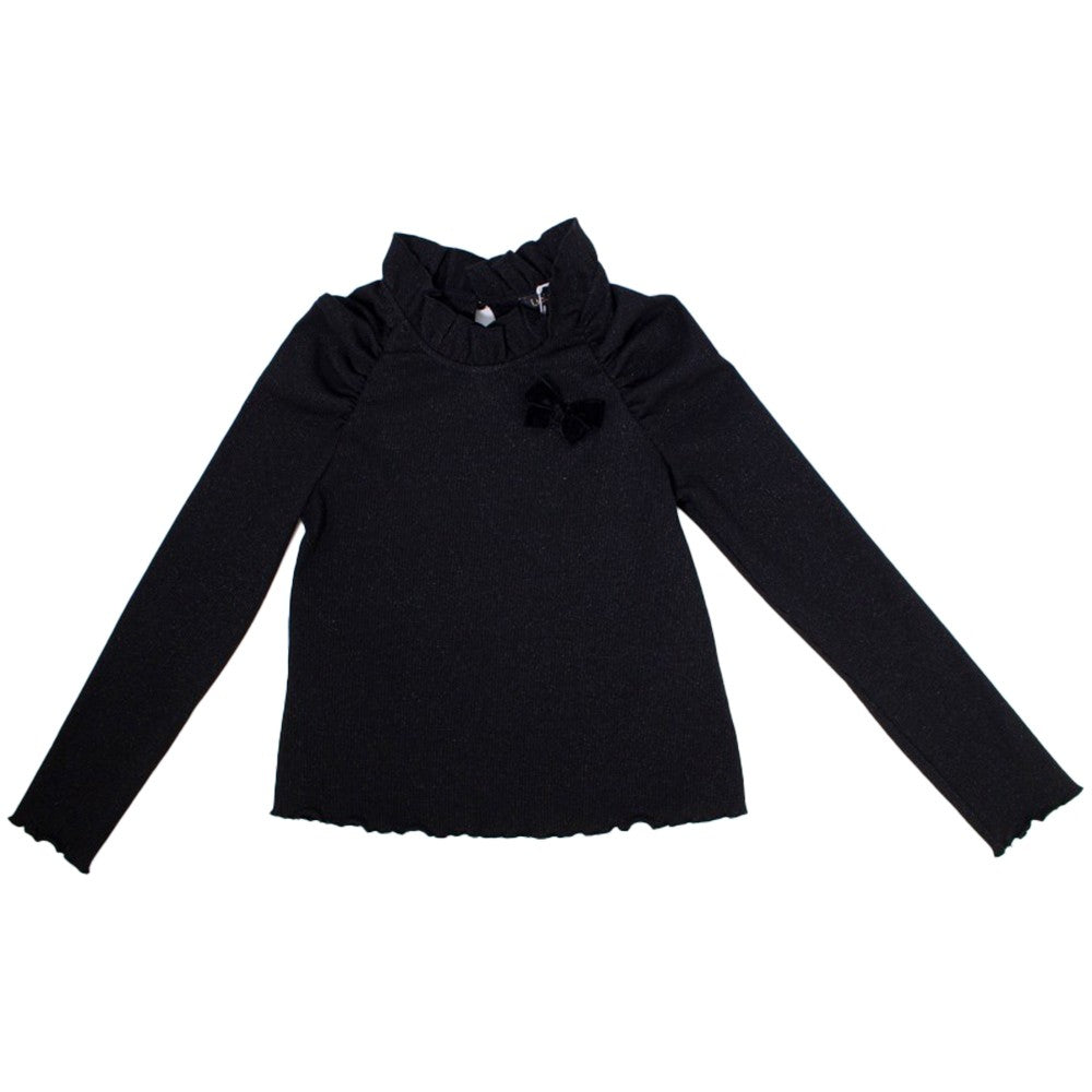 Dolcevita In Caldo Cotone Nera Con Rouche Sul Girocollo Bambina LIALEA BL03565 - LIALEA - LuxuryKids