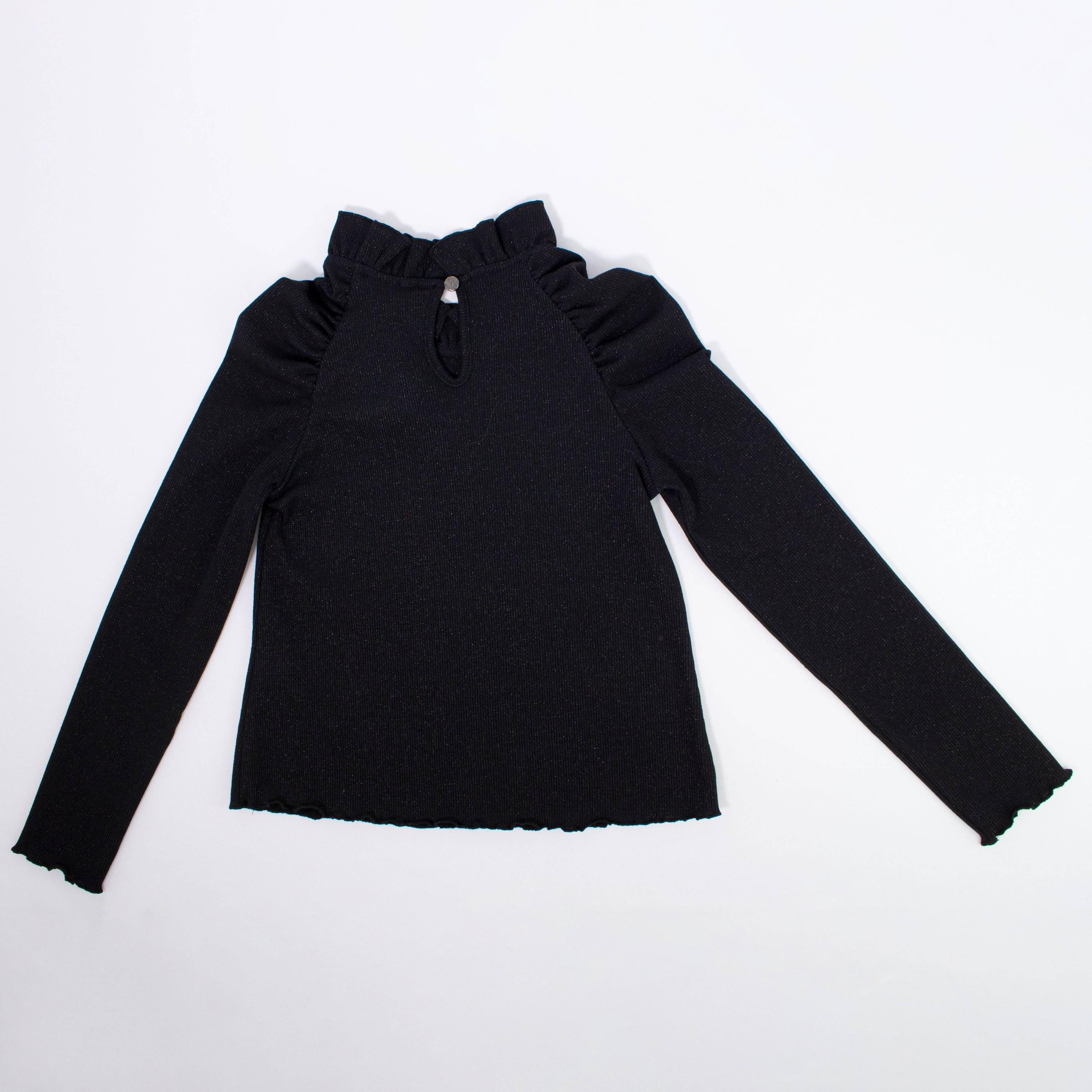 Dolcevita In Caldo Cotone Nera Con Rouche Sul Girocollo Bambina LIALEA BL03565 - LIALEA - LuxuryKids