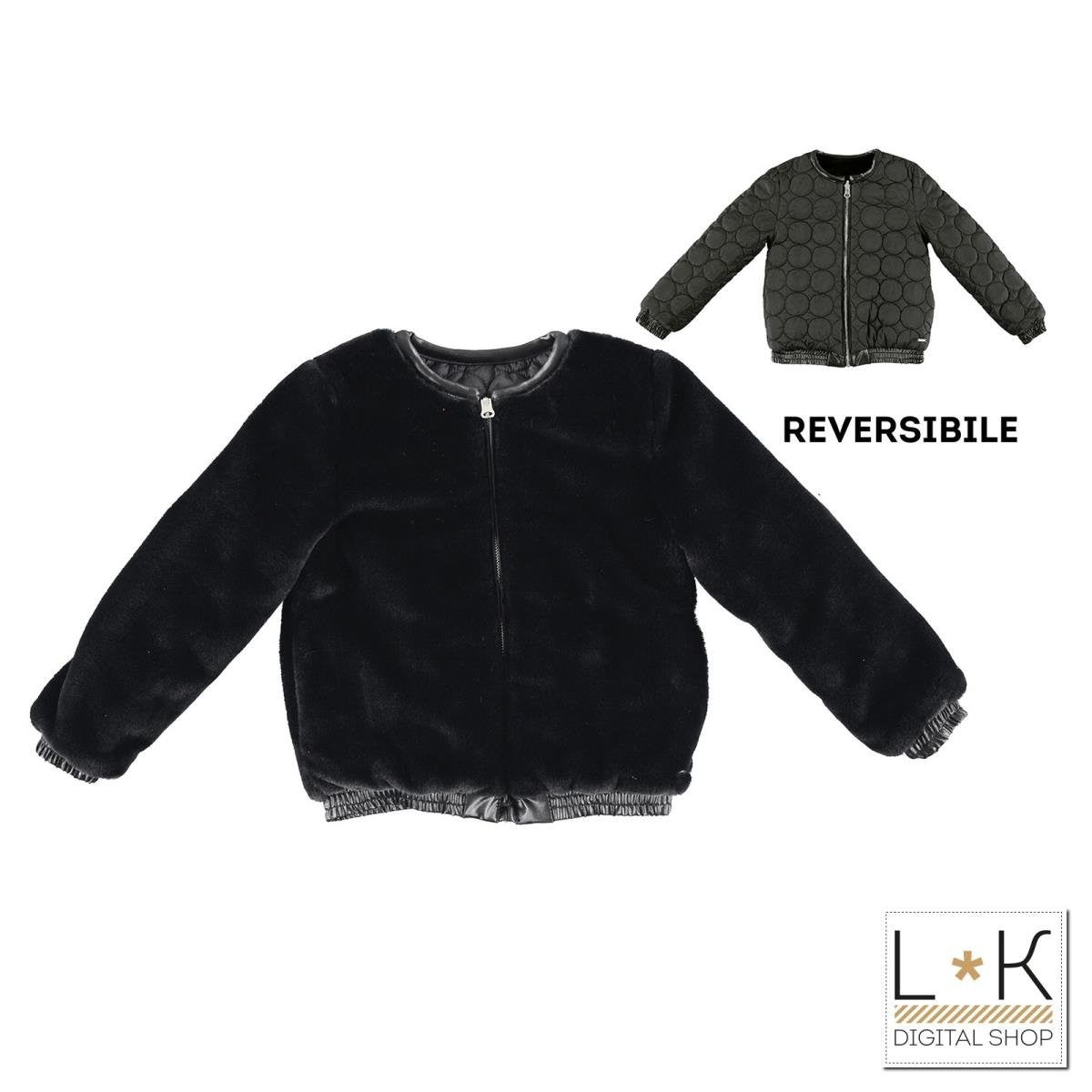 Ecopelliccia Reversibile Nera Bambina Sarabanda T477 - SARABANDA - LuxuryKids