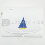 Fasciatoio Pieghevole In Cotone Bianco Con Ricamo Barca A Vela E Cuscinetto Interno Neonata LA SARTORIA DEI PICCOLI LFS2 - LA SARTORIA DEI PICCOLI - LuxuryKids