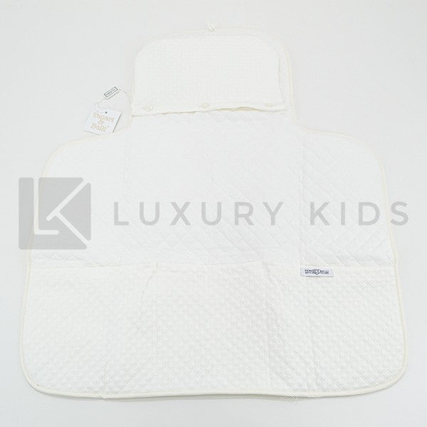 Fasciatoio Pieghevole In Cotone Trapuntato Panna Con Cuciture Oro E Cuoricini E Cuscinetto Interno Neonata LA SARTORIA D - LA SARTORIA DEI PICCOLI - LuxuryKids