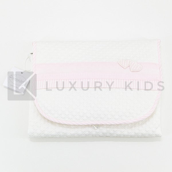 Fasciatoio Pieghevole In Cotone Trapuntato Panna Con Fascia Rosa E Cuscinetto Interno Neonata LA SARTORIA DEI PICCOLI LF - LA SARTORIA DEI PICCOLI - LuxuryKids