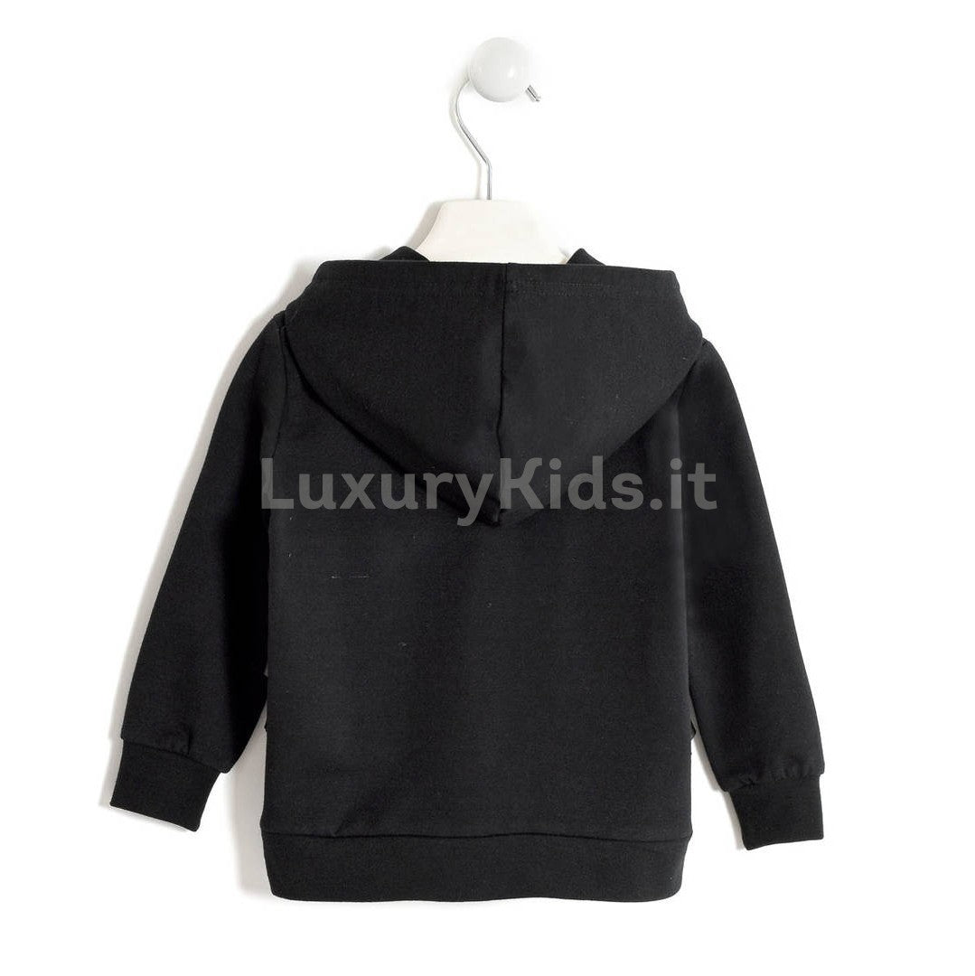 Felpa Aperta con Paillettes e Rouches Bambina Nero Sarabanda V214 - SARABANDA - LuxuryKids