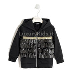 Felpa Aperta con Paillettes e Rouches Bambina Nero Sarabanda V214 - SARABANDA - LuxuryKids