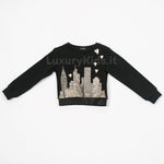 Felpa in Caldo Cotone con Stampa Glitterata Linea Couture Nero-Oro Bambina Fun&Fun FNBST0060 - FUN&FUN - LuxuryKids