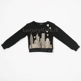 Felpa in Caldo Cotone con Stampa Glitterata Linea Couture Nero-Oro Bambina Fun&Fun FNBST0060 - FUN&FUN - LuxuryKids