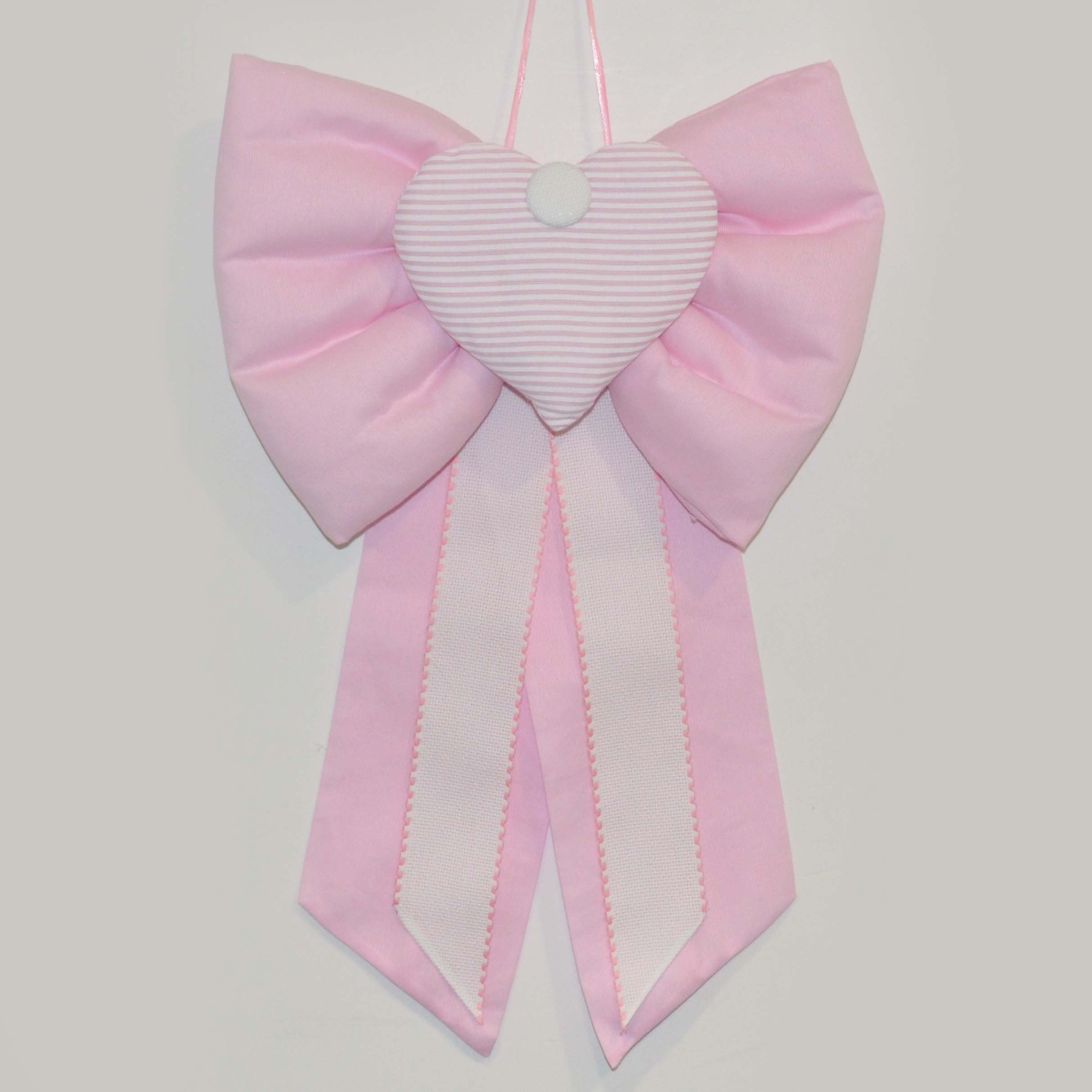 Fiocco Nascita Artigianale Rosa con Bande Ricamabili Per Neonata Handmade FIOCCOCUORE - HANDMADE - LuxuryKids