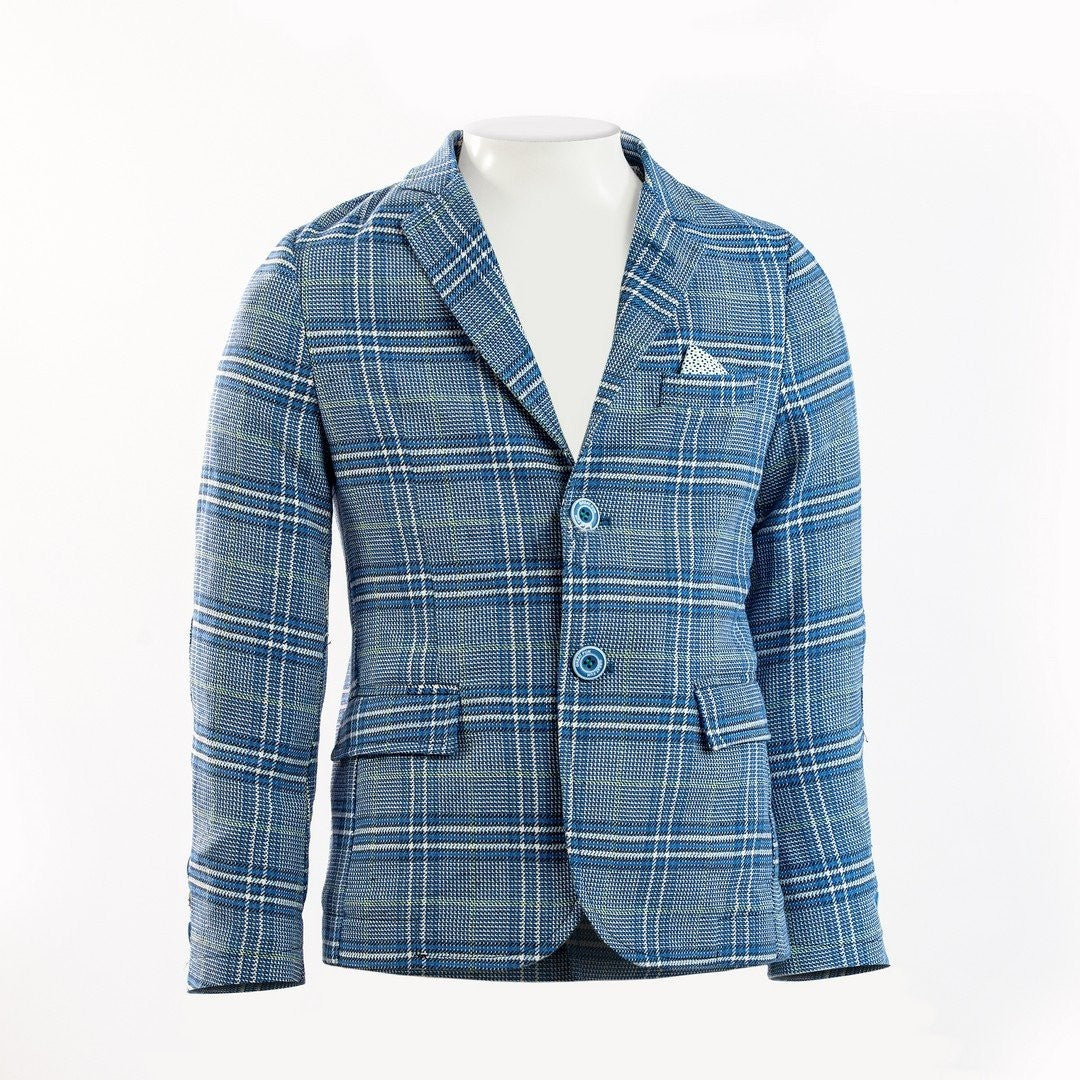 Giacca a Quadri in Cotone Bambino Blu Fun&Fun FNMJJK0518 - FUN&FUN - LuxuryKids