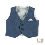 Gilet Blu Elegante in Cotone Effetto Quadretti con Pochette Incorporata Neonato Minibanda I698 - MINIBANDA - LuxuryKids