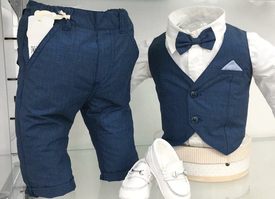 Gilet Blu Elegante in Cotone Effetto Quadretti con Pochette Incorporata Neonato Minibanda I698 - MINIBANDA - LuxuryKids