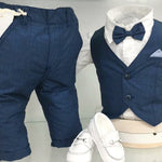 Gilet Blu Elegante in Cotone Effetto Quadretti con Pochette Incorporata Neonato Minibanda I698 - MINIBANDA - LuxuryKids