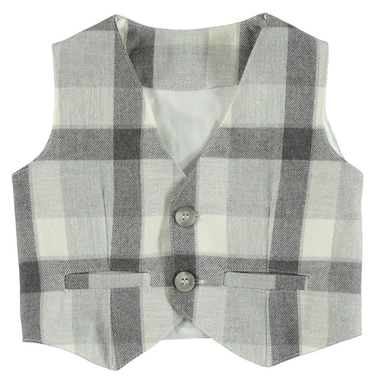 Gilet Elegante a Quadri Grigio-Bianco Neonato Minibanda  T690 - MINIBANDA - LuxuryKids