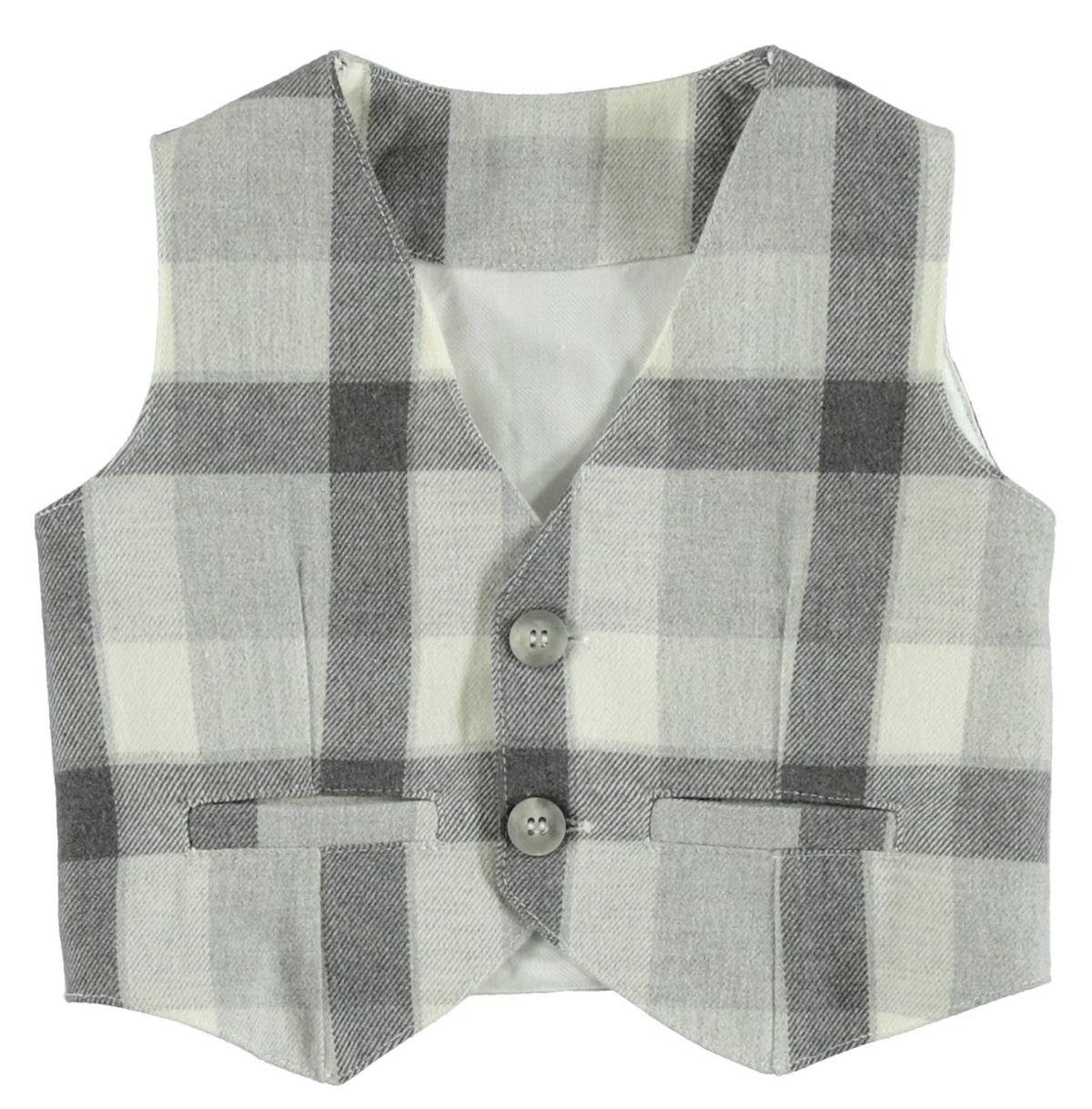 Gilet Elegante a Quadri Grigio-Bianco Neonato Minibanda  T690 - MINIBANDA - LuxuryKids
