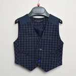 Gilet Elegante in Misto Lana Bluette con Effetto a Quadretti Per Neonato Manuell&Frank MF5003N - MANUELL&FRANK - LuxuryKids