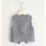 Gilet In 100% Lino A Quadretti Bianco E Blu Neonato Sarabanda J173 - SARABANDA - LuxuryKids