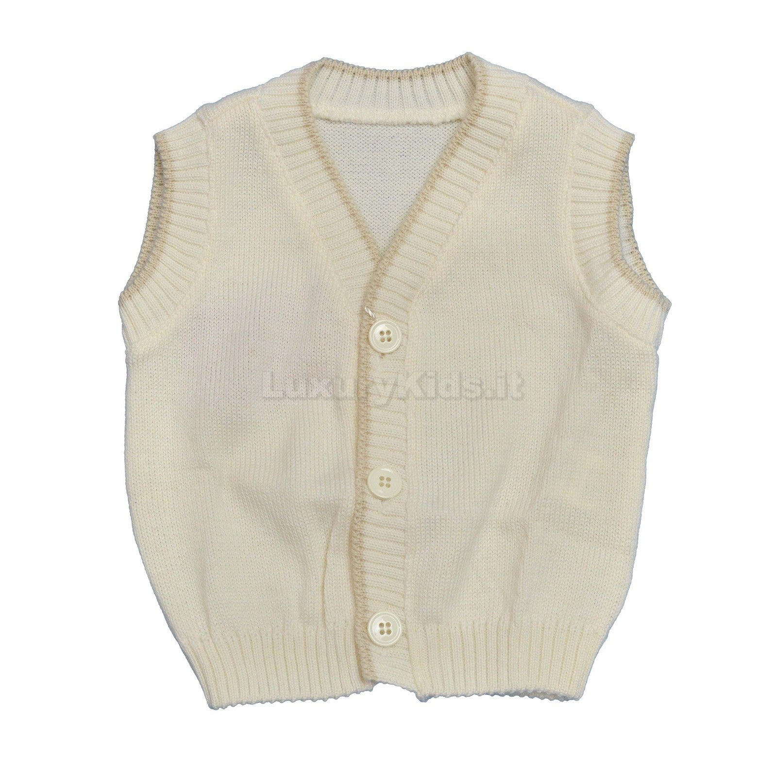 Gilet Scollo V in Lana Beige Neonato Bufi 9772A5 - BUFI - LuxuryKids