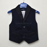 Gilet Tinta Unita in Raso Bambino Blu Scuro Manuell & Frank M3151 - MANUELL&FRANK - LuxuryKids