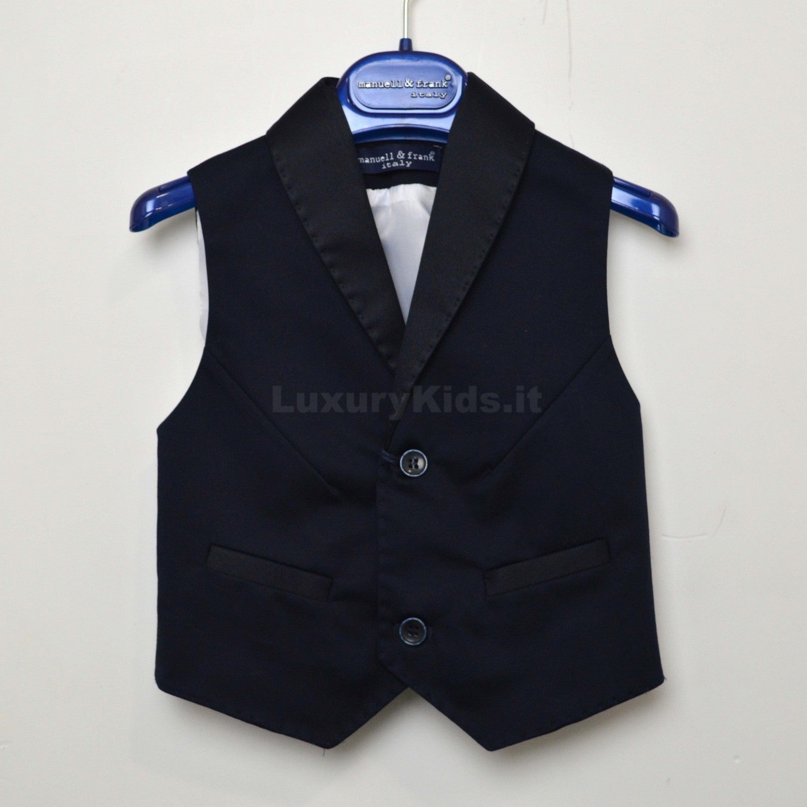 Gilet Tinta Unita in Raso Bambino Blu Scuro Manuell & Frank M3151 - MANUELL&FRANK - LuxuryKids
